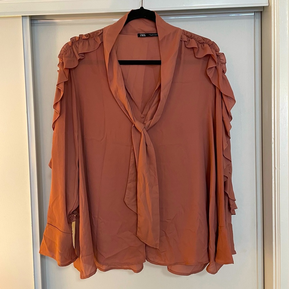 Zara Ruffle Long Sleeve Blouse